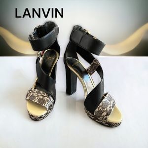 LANVIN BROWN BEIGE SHOES HEELS LEATHER and SNAKE SKIN  9